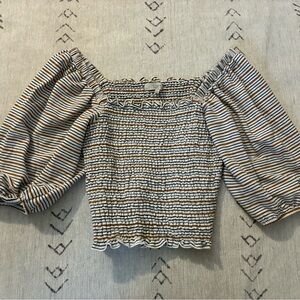 LOFT Smocked Top with Stripes